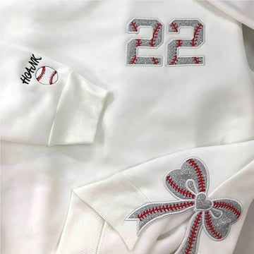Personalized Baseball Side Bow Applique Side Bow Embroidery Sweatshirt