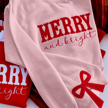 Merry and Bright Embroidered Bow Sweatshirt