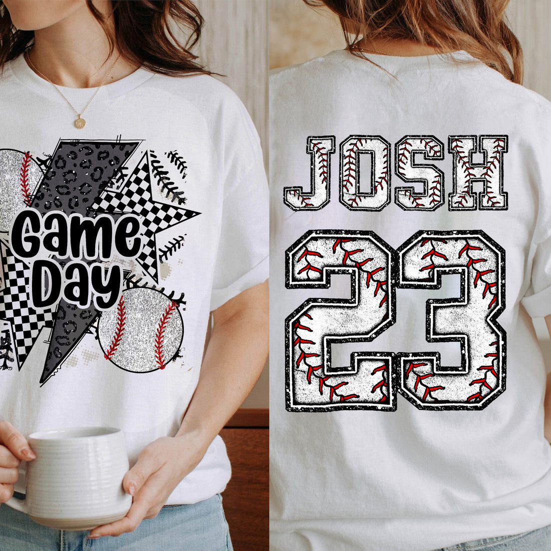 Personalized Game Day Baseball Mama Checkered Pattern Cheer Shirt