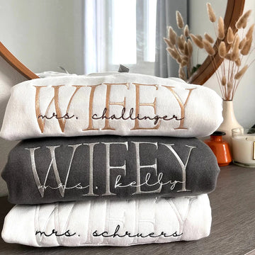 Personalized Wifey Hubby Embroidered Sweatshirt With Date On Sleeve