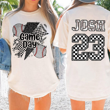 Personalized Game Day Baseball Mama Checkered Pattern Cheer Shirt