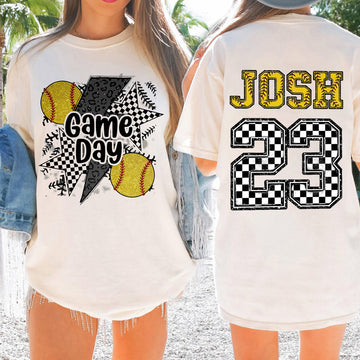 Personalized Game Day Softball Mama Checkered Pattern Cheer Shirt