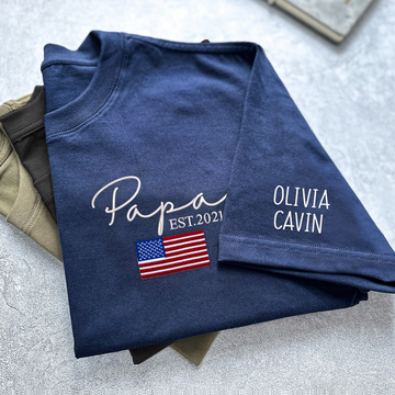 Personalized Papa Est Flag Father's Day T-Shirt
