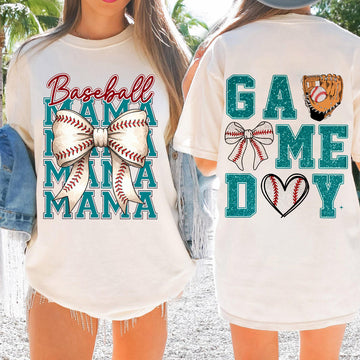 Personalized Baseball Mama Glitter Cheer Shirt - Two-Sided Design