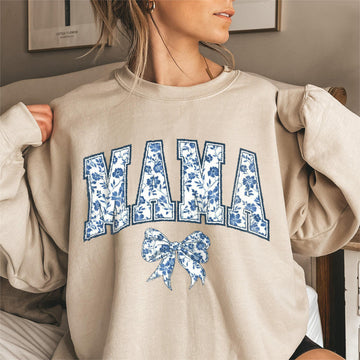 Personalized Blue Floral Mama Shirt