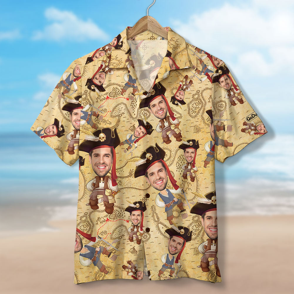 Custom Pirate Face Hawaiian Shirt and Men Beach Shorts- Summer Gift For Him, Pirate Lover