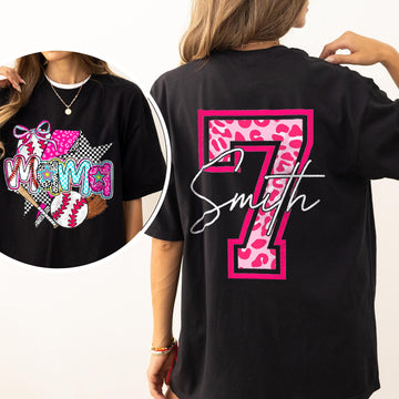 Personalized Baseball Mama Pink Leopard Checkered Pattern Cheer Shirt