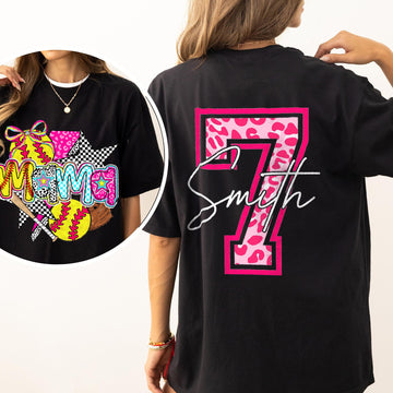 Personalized Softball Mama Pink Leopard Checkered Pattern Cheer Shirt🔥Hot Sale!