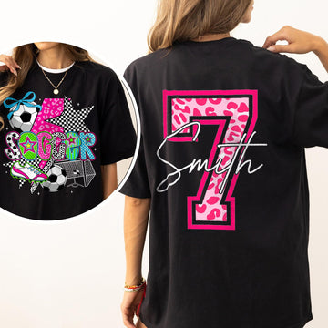 Personalized Soccer Mama Pink Leopard Checkered Pattern Cheer Shirt