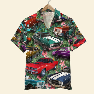 Muscle Car Hawaiian Shirt - Custom Car Photo Shirt - Floral Pattern