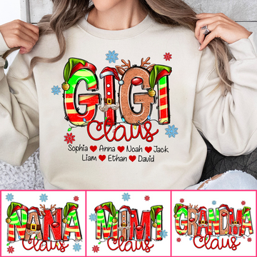 Personalized Xmas Santa Reindeer Grandma Claus Sweatshirt