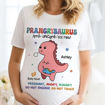 Prangrysaurus Retro Style Personalized Pregnancy Reveal Shirt - Mother's Day