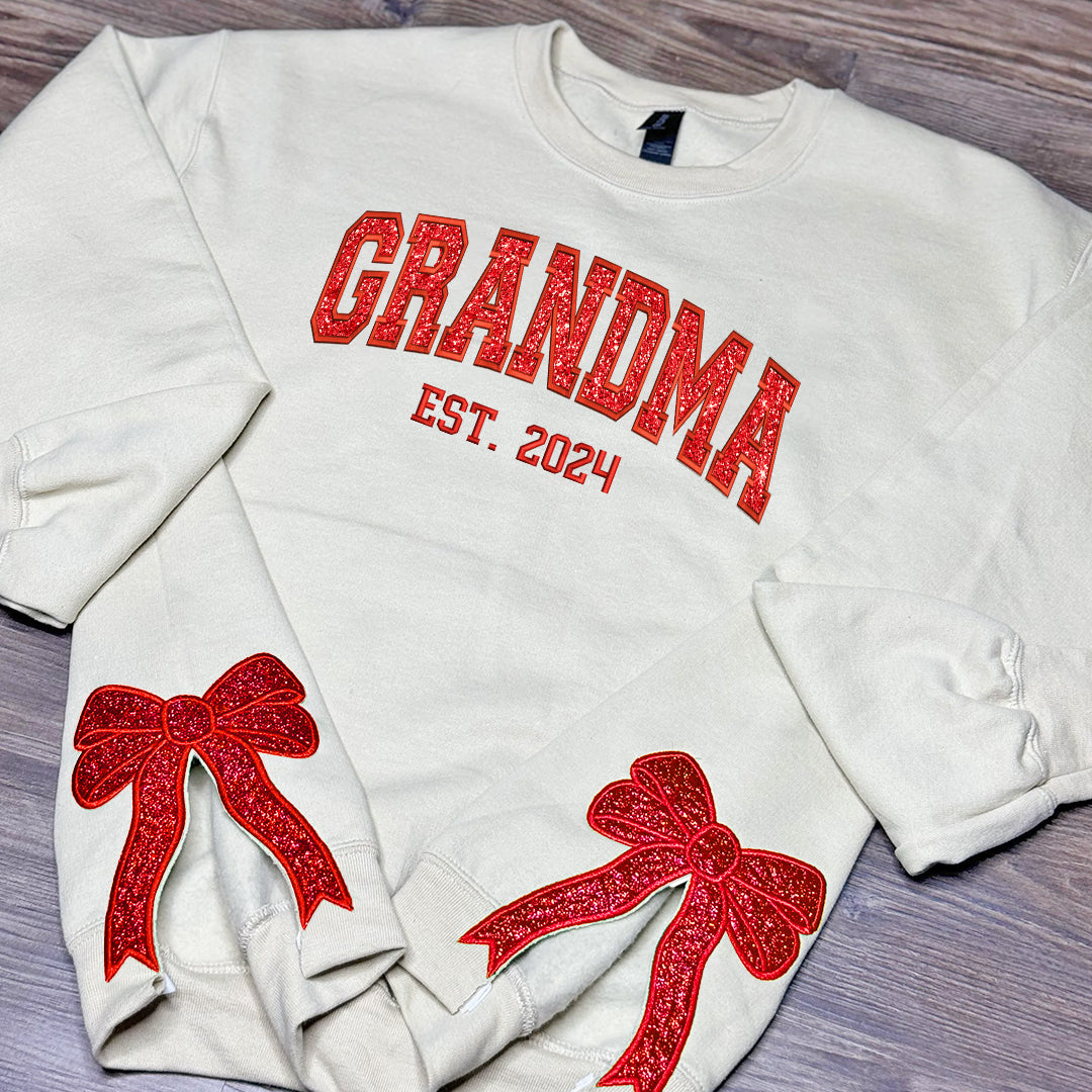 Custom Glitter Gigi Est Xmas Bow Embroidered Sweatshirt