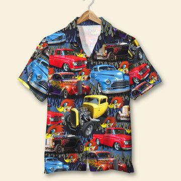 Custom Hot Rod Photo Hawaiian Shirt, Flame Pattern, Gift For Summer
