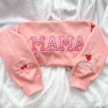 Custom MAMA Pink Strawberry Glittered Sweatshirt