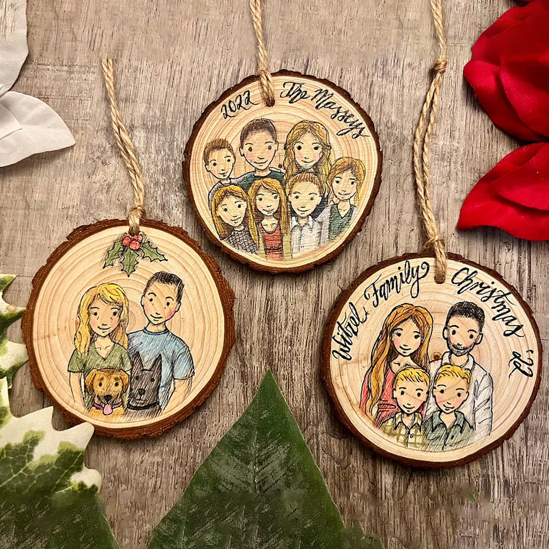 Customized Family Portrait Christmas Wooden Ornament