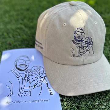 Line Art Portrait Embroidered with Roman Numerals Date on Dad Hat