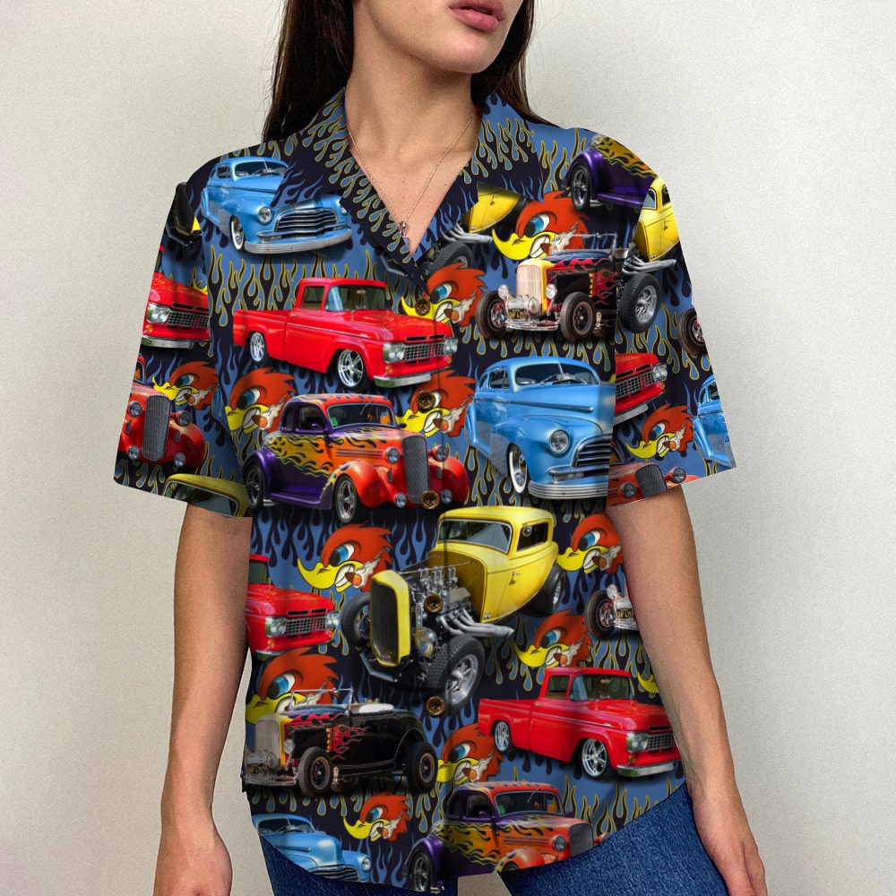 Custom Hot Rod Photo Hawaiian Shirt, Flame Pattern, Gift For Summer