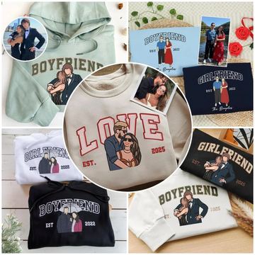 Embroidered Couple Photo Hoodie | Personalized His And Her Sweatshirt | Anniversary Gift For Couples