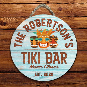 Tiki Bar Sign - Personalized Hanging Custom Name Wood Sign - Hawaiian Room Housewarming Gift Pool Lounge Backyard