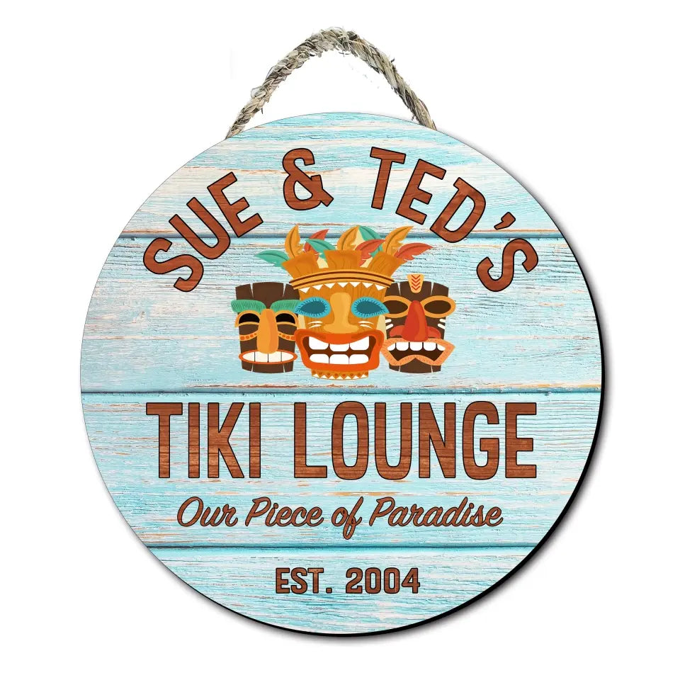 Tiki Bar Sign - Personalized Hanging Custom Name Wood Sign - Hawaiian Room Housewarming Gift Pool Lounge Backyard