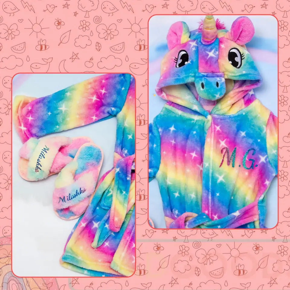 Free shipping✈️Personalized kid's Unicorn Bathrobe With Slipper -  Custom Gifts For Girls Daughters Granddaughters Nieces