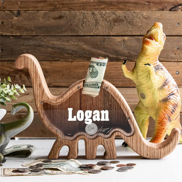 Personalized Dinosaur Piggy Bank - Wooden Nursey Decor Birthday Gift Montessori Teach Savings