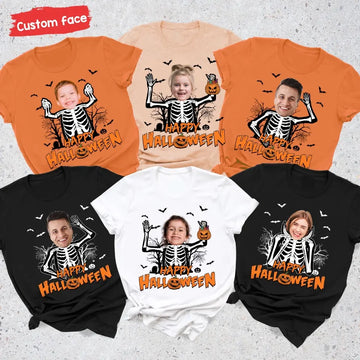 Personalized Halloween Skeleton Costume Sweatshirt - Custom Halloween Photo T-Shirt