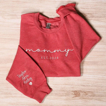 Custom Embroidered Mama Sweatshirt With Kids Names On Sleeve