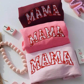 Embroidered Mama Heart Applique Sweatshirt With Kids Names On The Sleeve