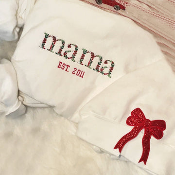 Personalized Mama Side Bow Embroidered Sweatshirt