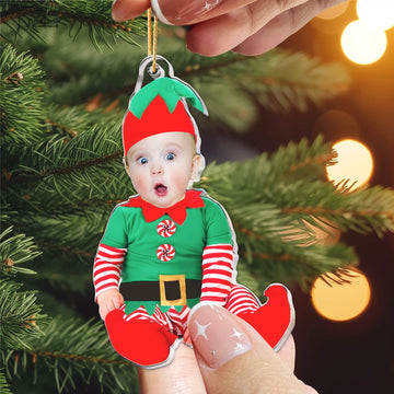 Personalized Newborn Photo First Christmas Baby Elf Ornament