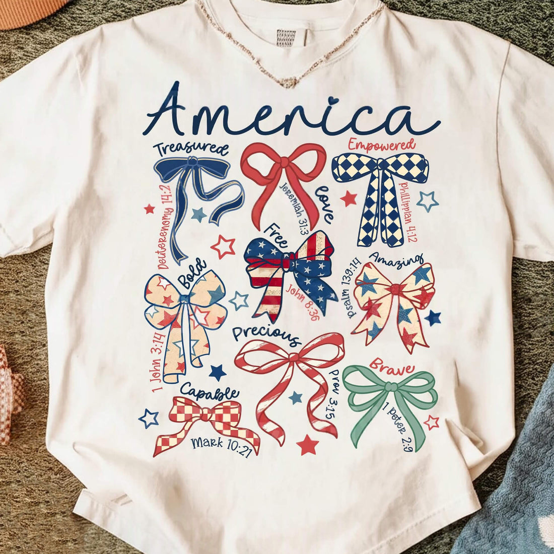 4th of July American Flag Coquette Bow T-shirt - Honor the brave