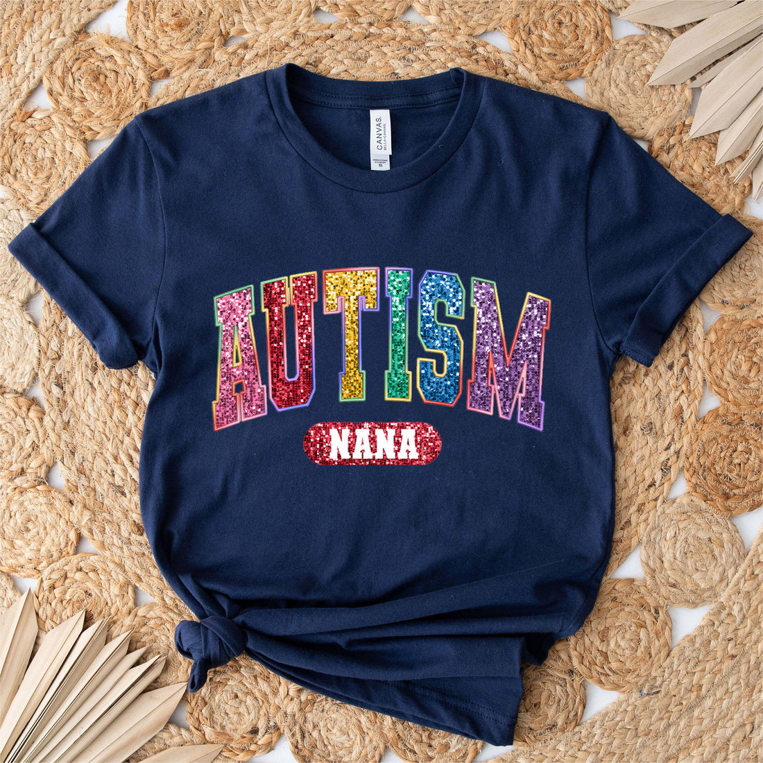 Personalized Autism mom Embroidery faux sequin PRINT T-shirt