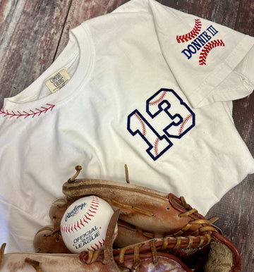 Personalized Baseball Neckline Embroidery Family Cheer T-Shirt