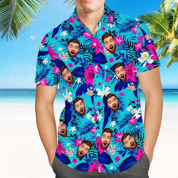 Blue Green Tropical Custom Face Photo Fun Hawaiian Shirt