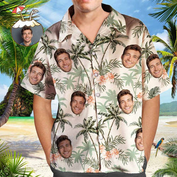 Customized Palm Tree Face Photo Fun Hawaiian Shirt