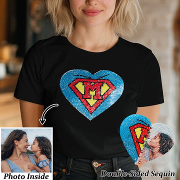 Custom Photo Flip Sequin Super Mom Tee Sweatshirt