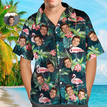 Custom Hawaiian Shirt - Flamingo Flowers And Leaves All Over Print Face