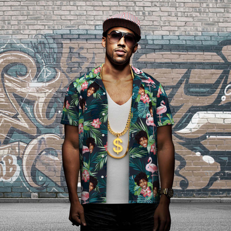 Custom Hawaiian Shirt - Flamingo Flowers And Leaves All Over Print Face