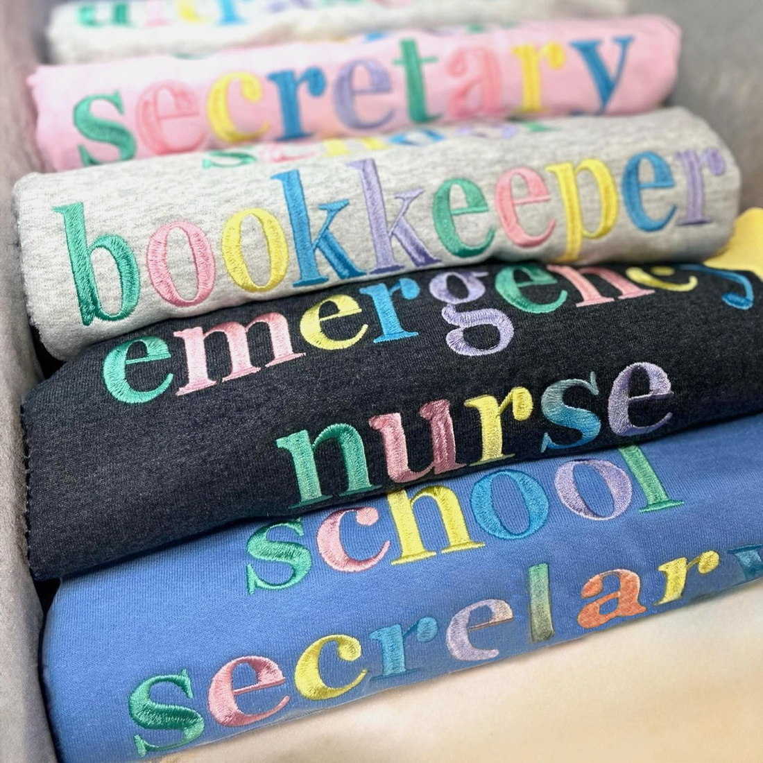 Custom Pastel Colors Career Embroidered Tshirt/Sweatshirt - Career Shirt