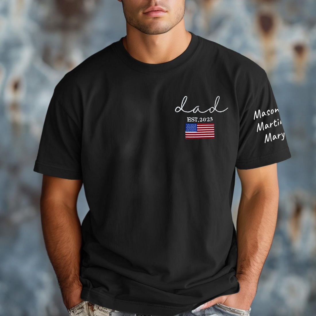 Personalized Papa Est Flag Father's Day T-Shirt