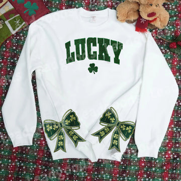 St Patrick's Day Glitter Lucky Sweatshirt - Side Bow Applique