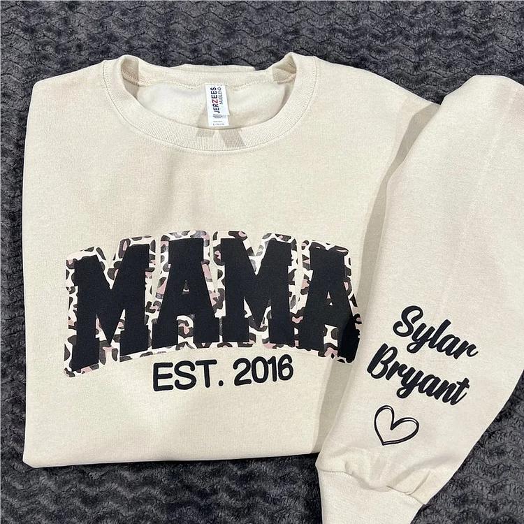 Mama Leopard Puff Print Personalized Sweatshirt