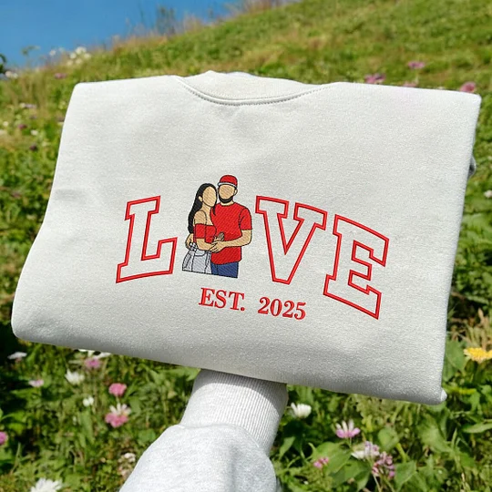 Personalized Embroidered LOVE Photo Couple Est Year Sweatshirt