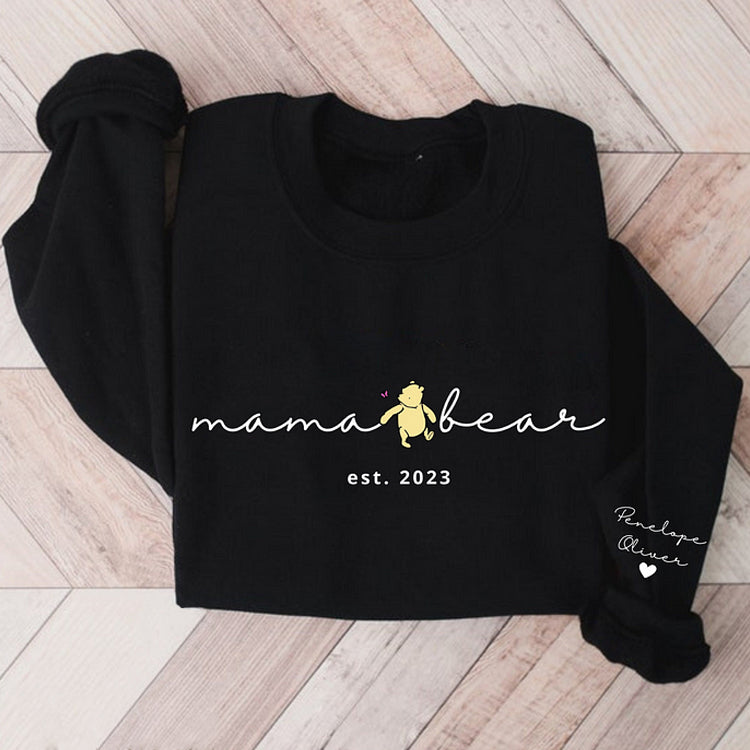 Personalized Mama Bear Crewneck with Kids Names On Sleeve