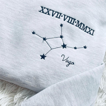 Personalized Embroidery Roman Numeral Star Sign Zodiac Couples Sweatshirt
