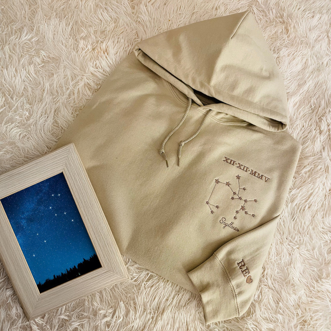 Personalized Embroidery Roman Numeral Star Sign Zodiac Couples Sweatshirt