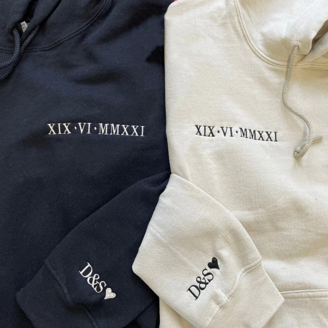 Custom Embroidered Roman Numeral Date Couple's Hoodie