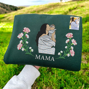 Personalized Birth Flower Mother Portrait Embroidered Sweatshirt